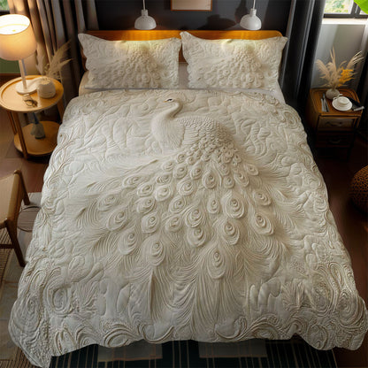 Royal White Peacock WN1002079CL Quilted Bedding Set