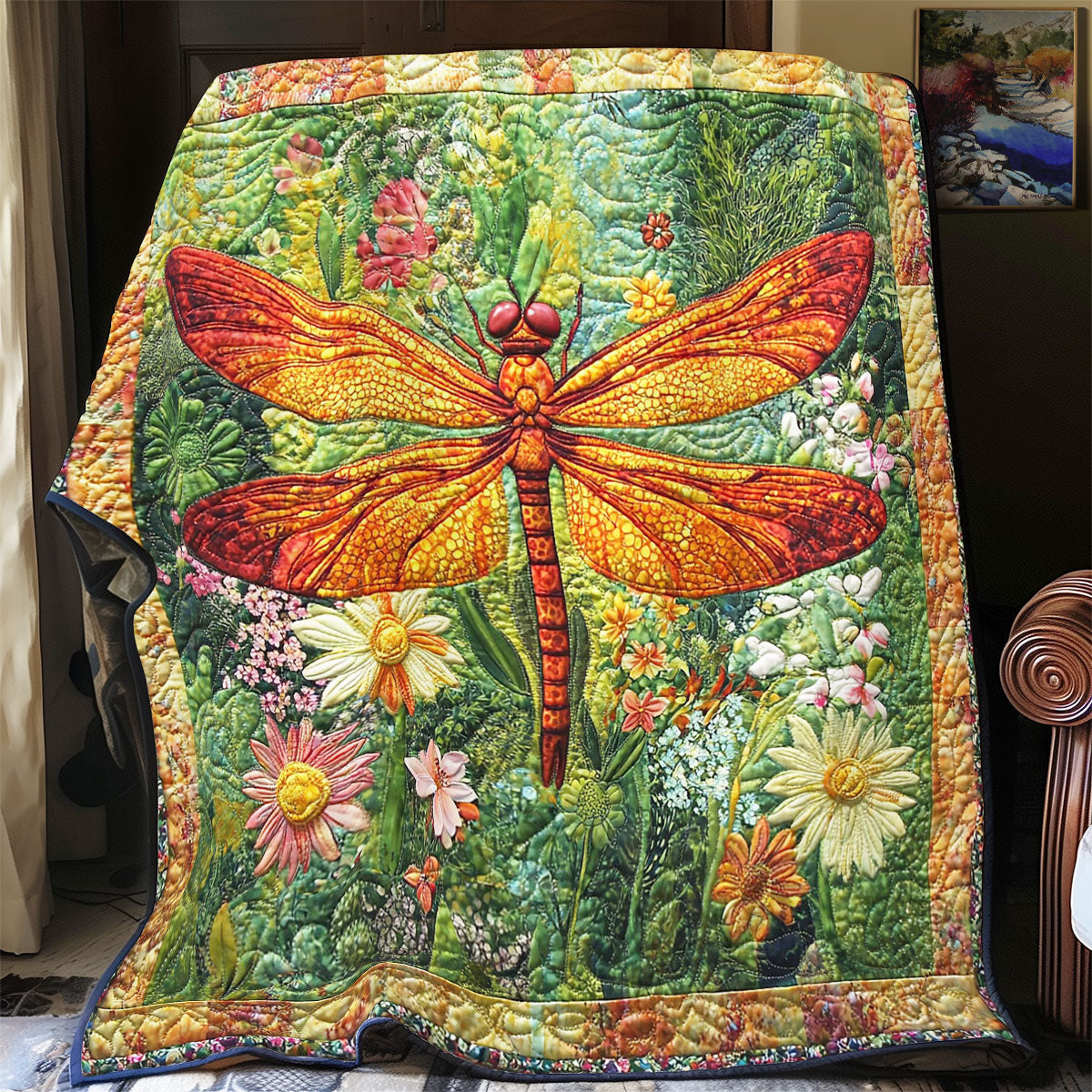 Fire Dragonfly In Garden WY0402021CL Quilt Blanket