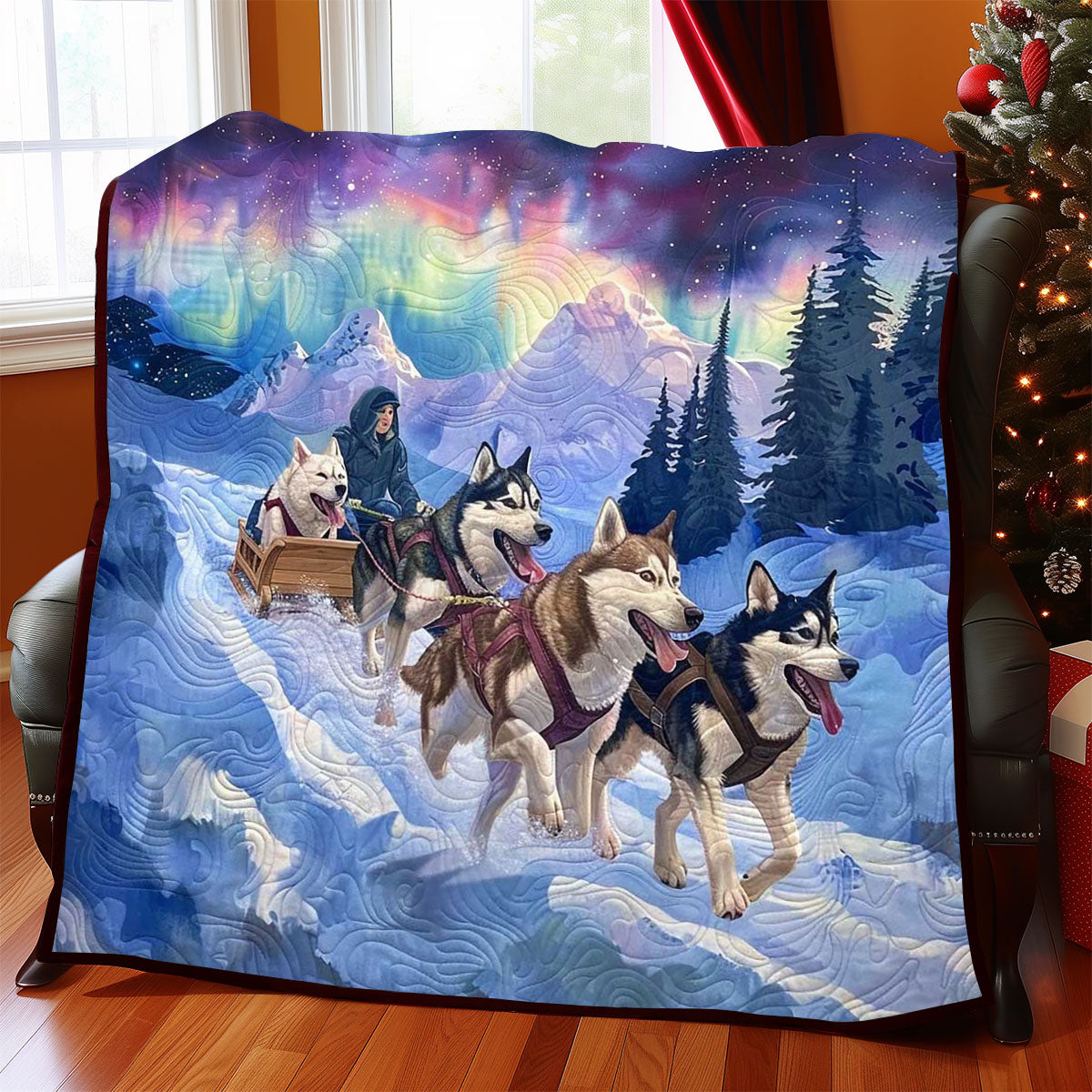 Sledding Husky Aurora WP1308028CL Quilt Blanket