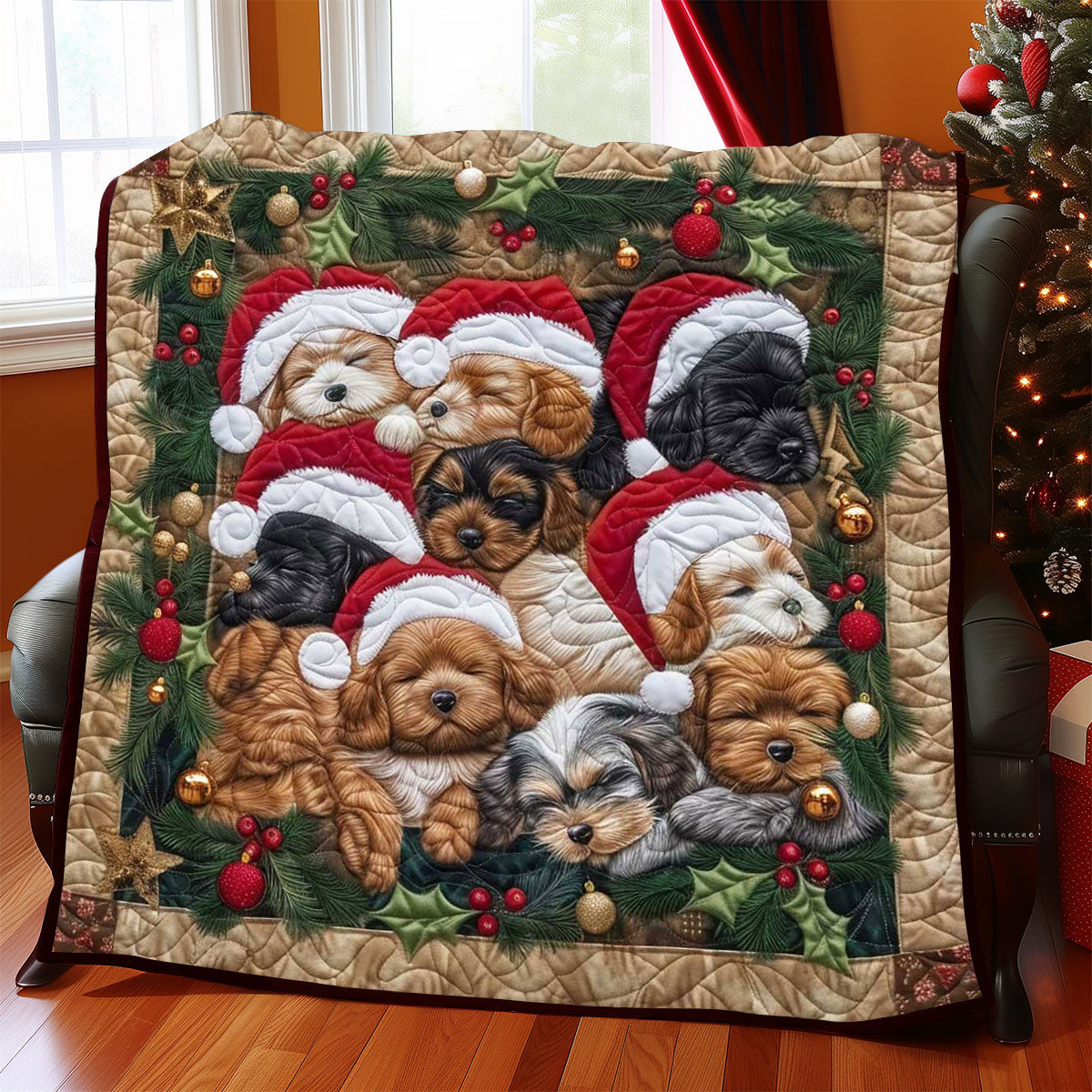 Sleeping Puppy Christmas WP1308029CL Quilt Blanket