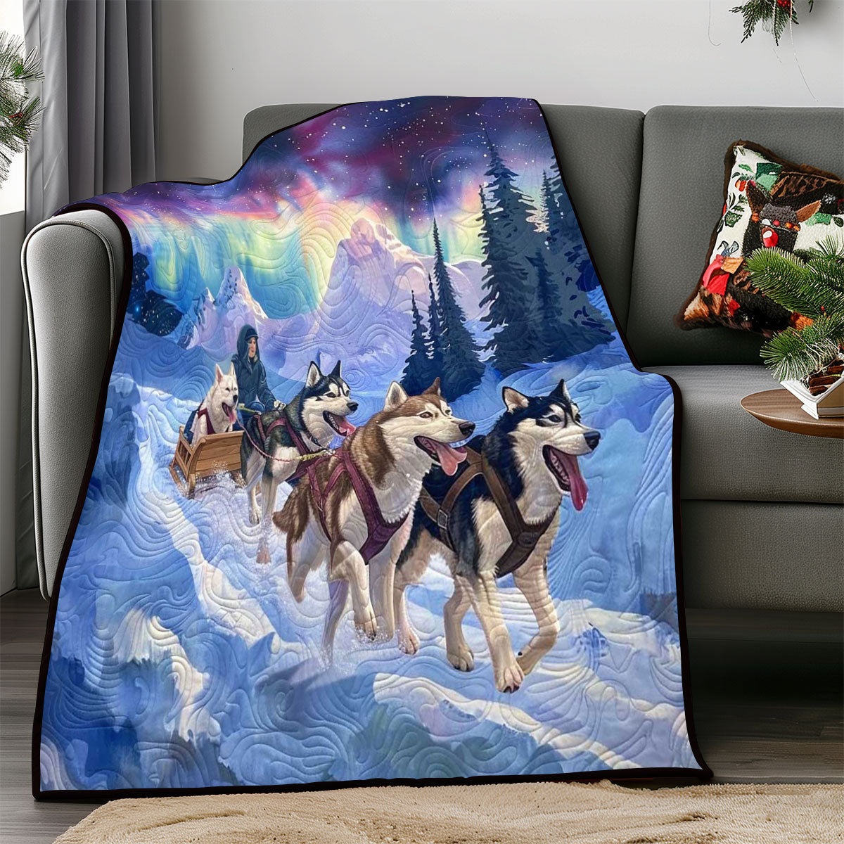 Sledding Husky Aurora WP1308028CL Quilt Blanket