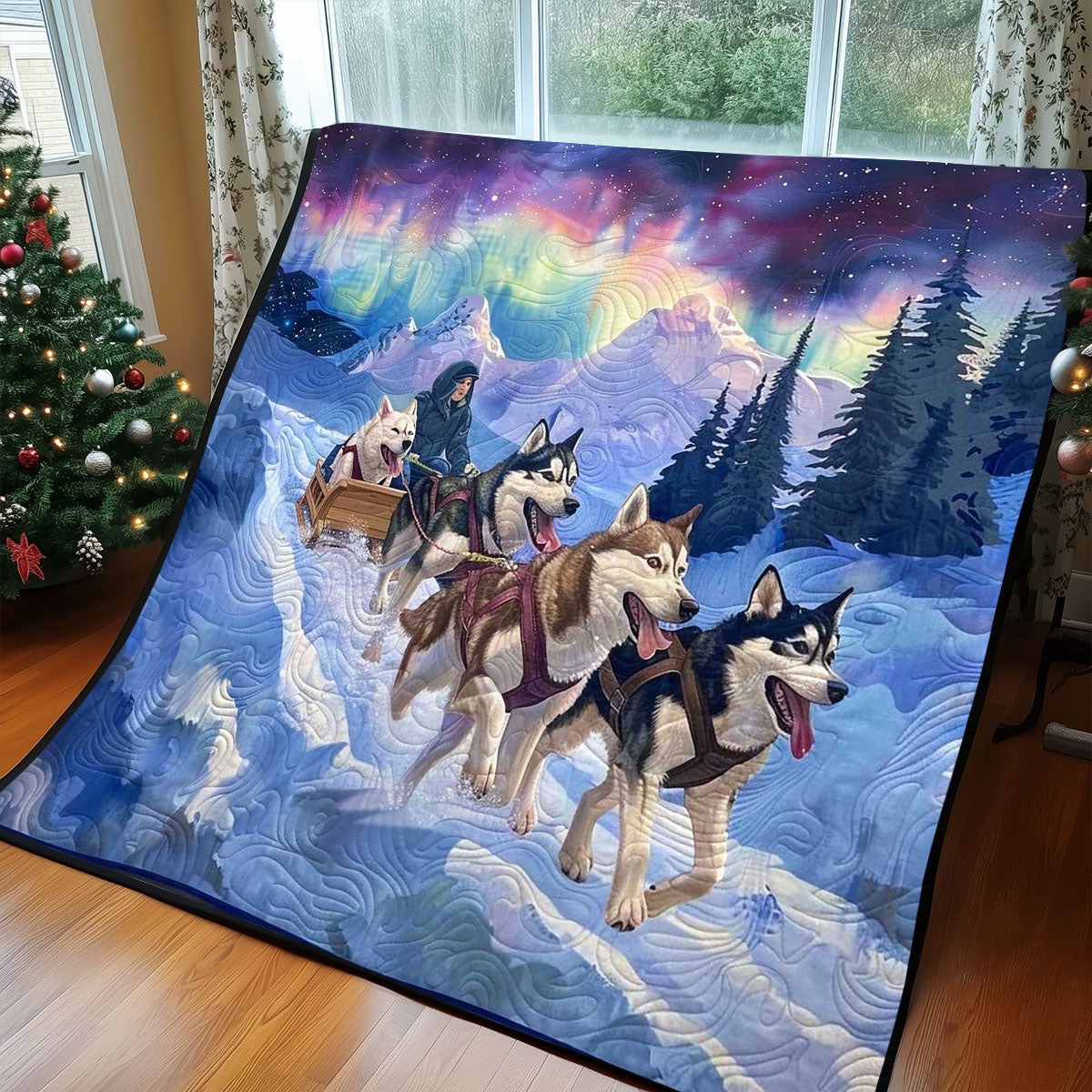 Sledding Husky Aurora WP1308028CL Quilt Blanket