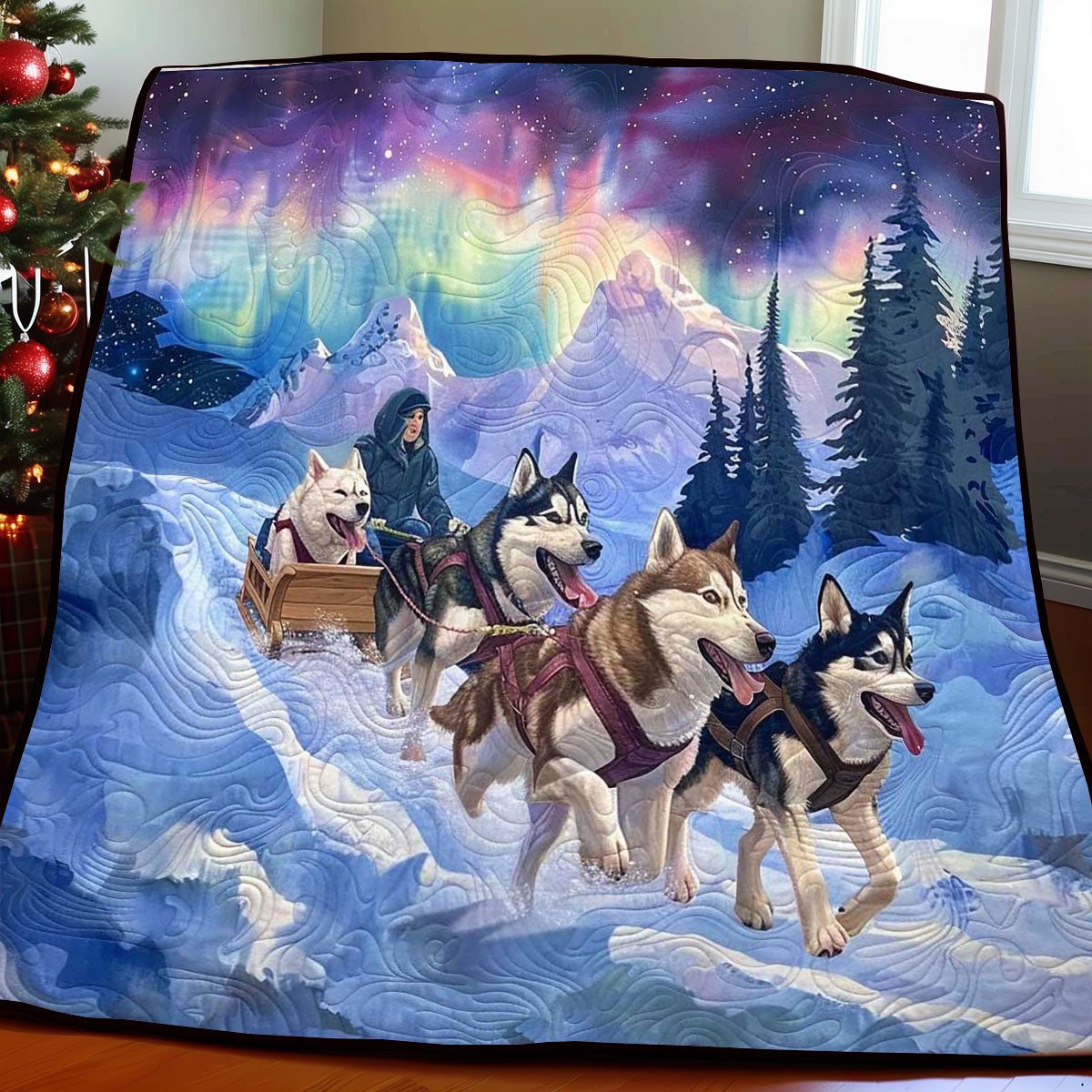 Sledding Husky Aurora WP1308028CL Quilt Blanket