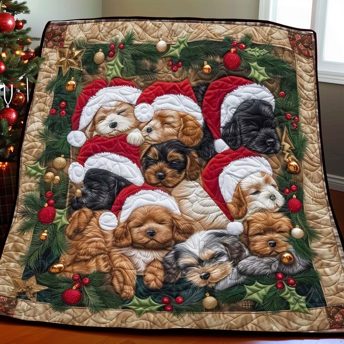 Sleeping Puppy Christmas WP1308029CL Quilt Blanket