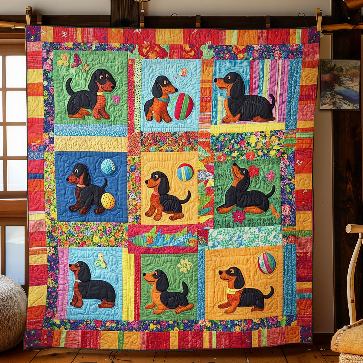 Dachshund Playing WY0801016CL Quilt Blanket
