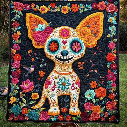 Chihuahua Bones And Blooms WN0910068CL Quilt Blanket