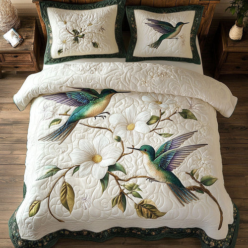 Hummingbird White Blossoms WT0703075CL Quilted Bedding Set
