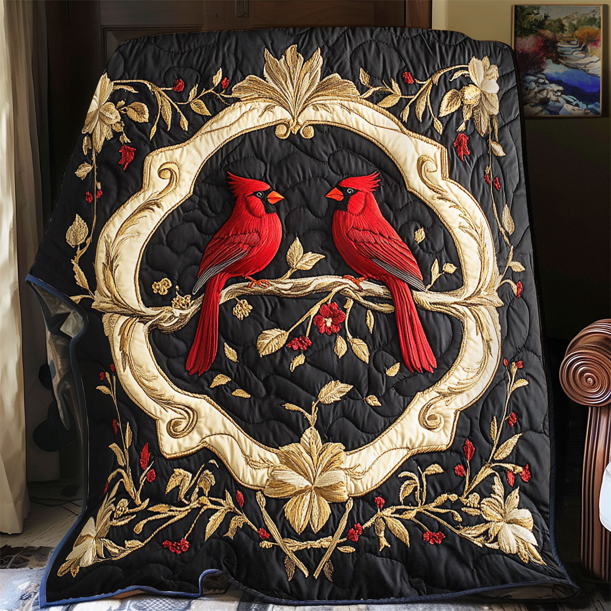 Cardinal In Royal Wreath WY1902067CL Quilt Blanket