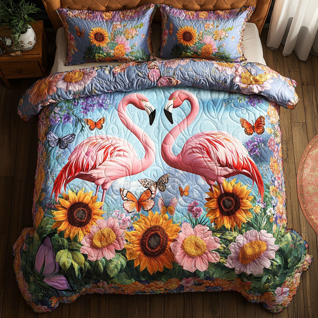 Couple Flamingo Flower WT0703093CL Quilted Bedding Set