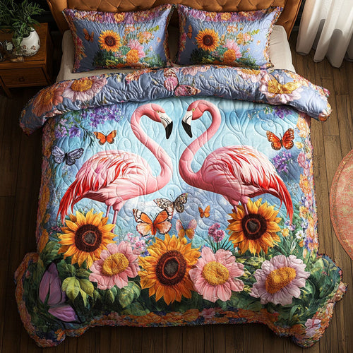 Couple Flamingo Flower WT0703093CL Quilted Bedding Set