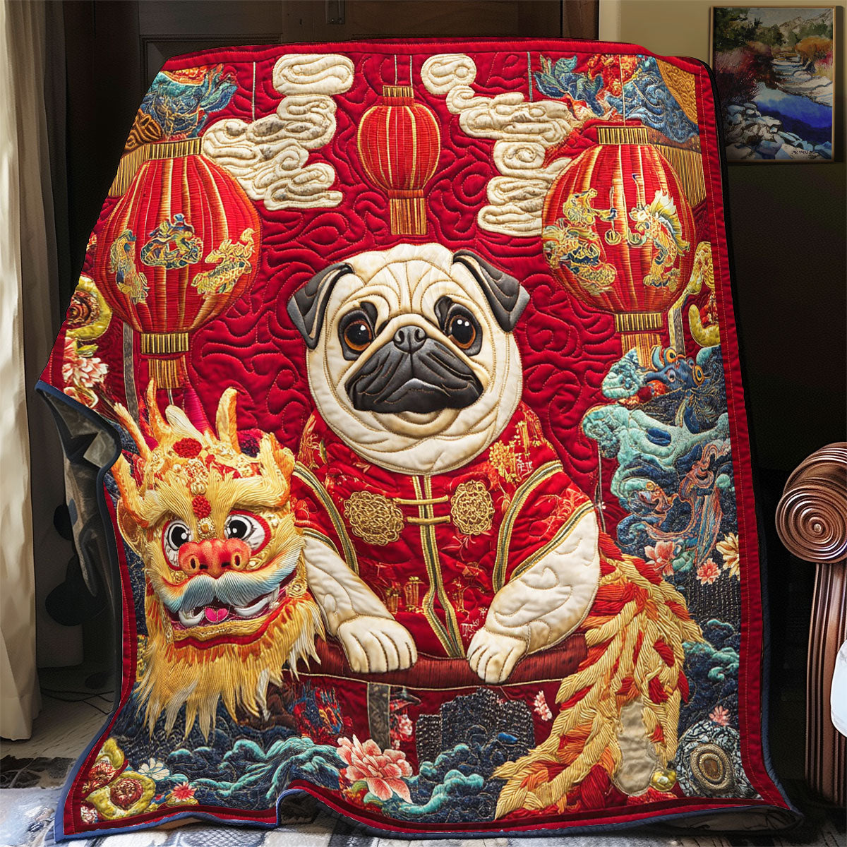 New Year Dog WY2312048CL Quilt Blanket