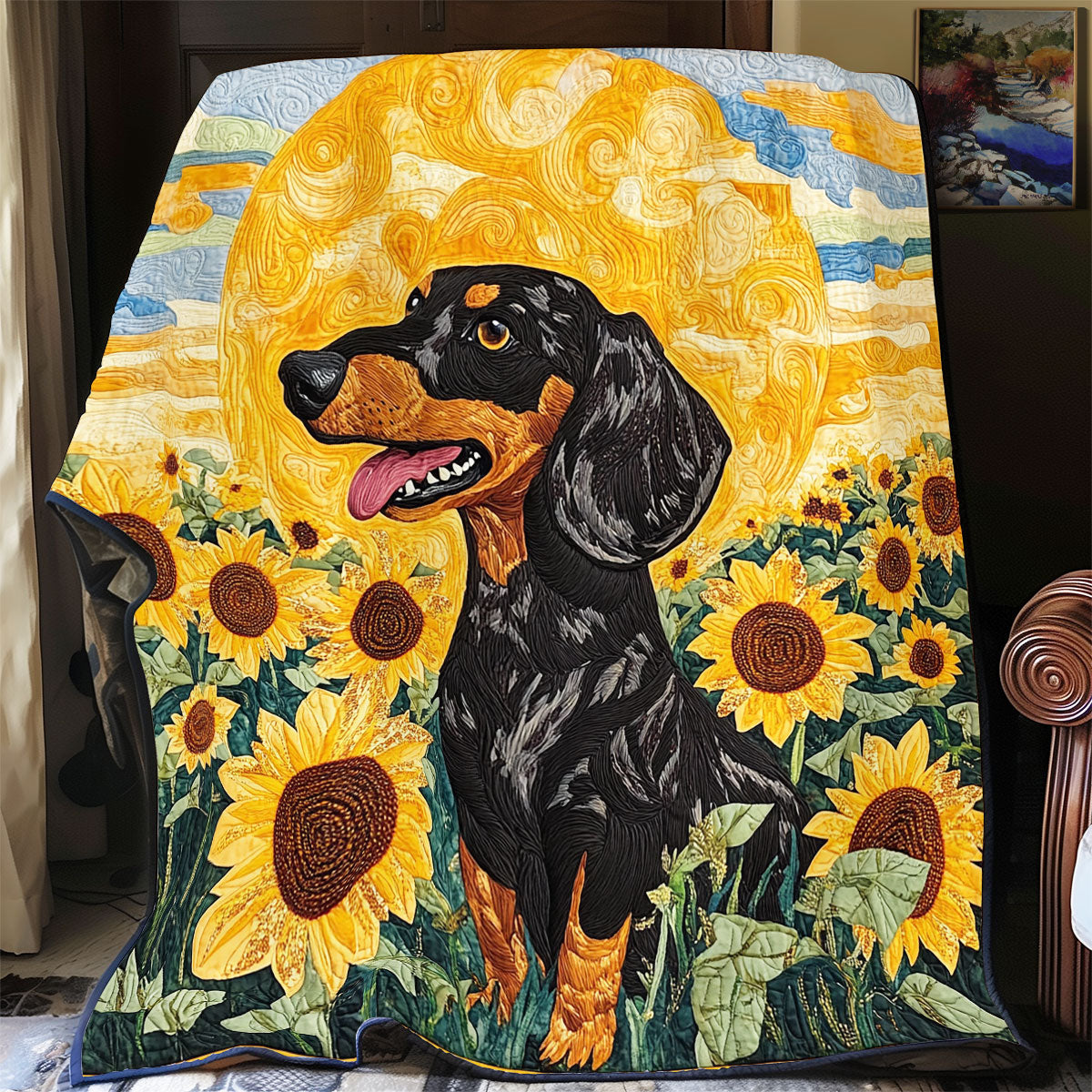 Dachshund Sunflower WX0602035CL Quilt Blanket