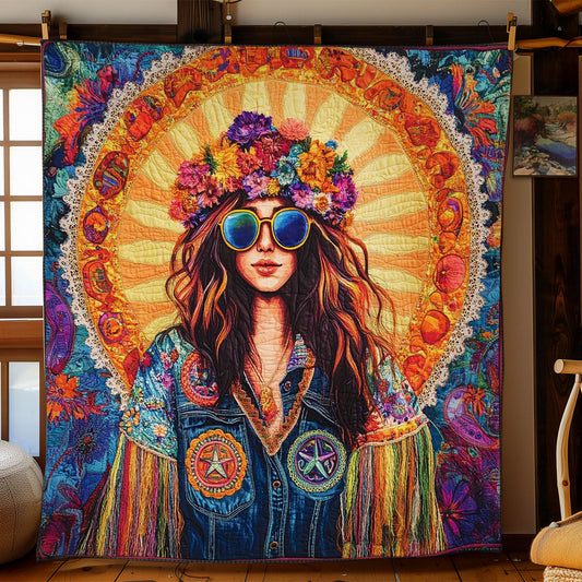 Groovy Hippie Girl WN1102043CL Quilt Blanket