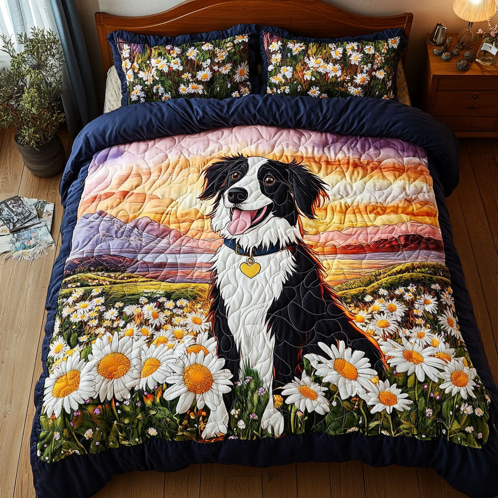 Border Collie Flower WT1901005CL Quilted Bedding Set