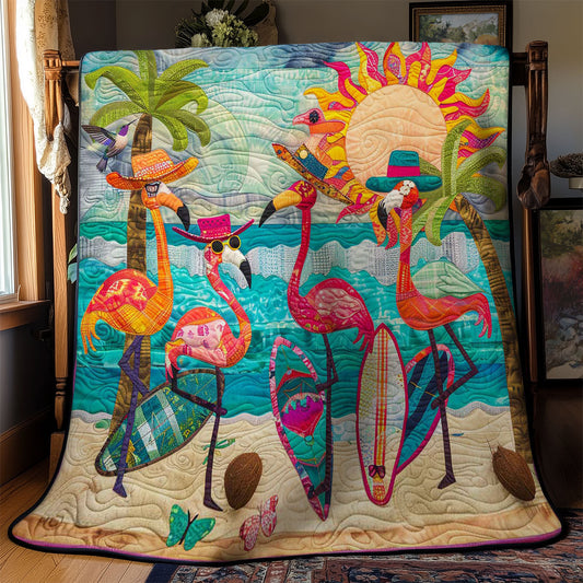 Tropical Flamingo Sunset WN2510004CL Quilt Blanket