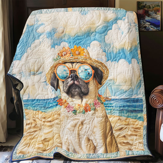 Pug Beach WX0401037CL Quilt Blanket