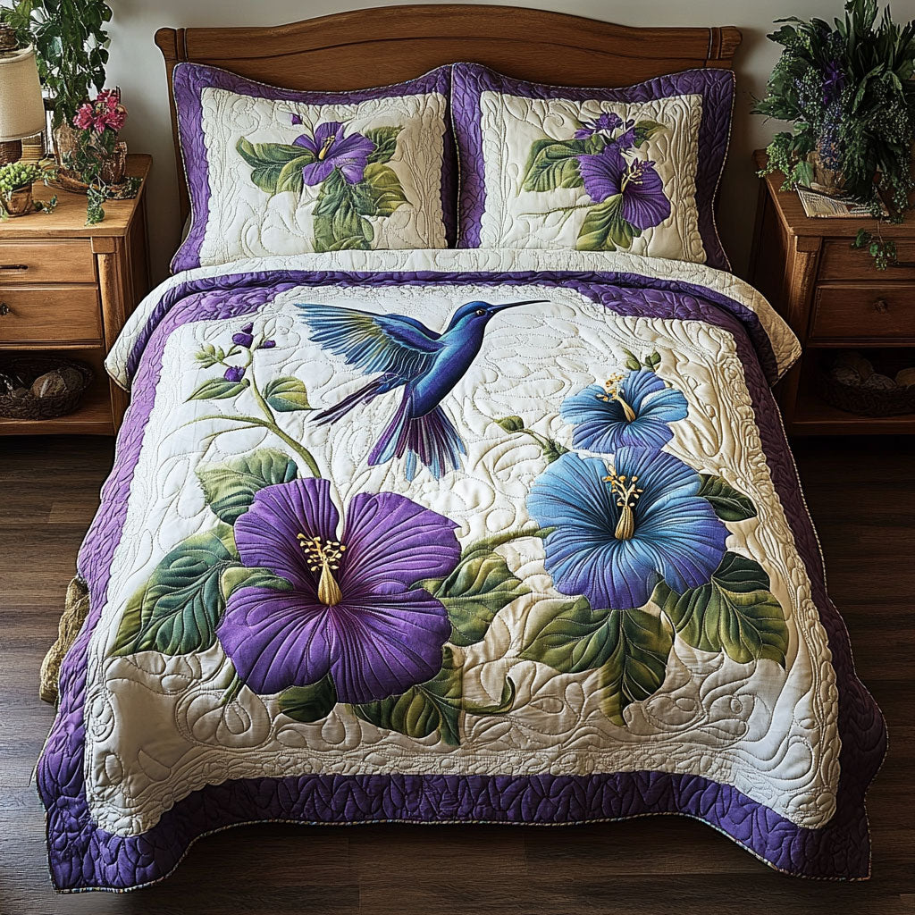 Hummingbird In Beautiful Hibicus WY1302098CL Quilted Bedding Set