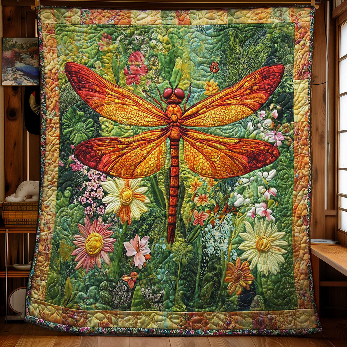 Fire Dragonfly In Garden WY0402021CL Quilt Blanket