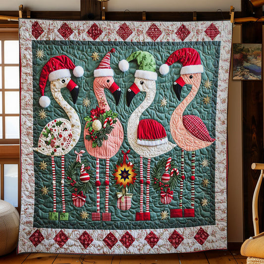 Christmas Flamingo Cheer WN0512037CL Quilt Blanket
