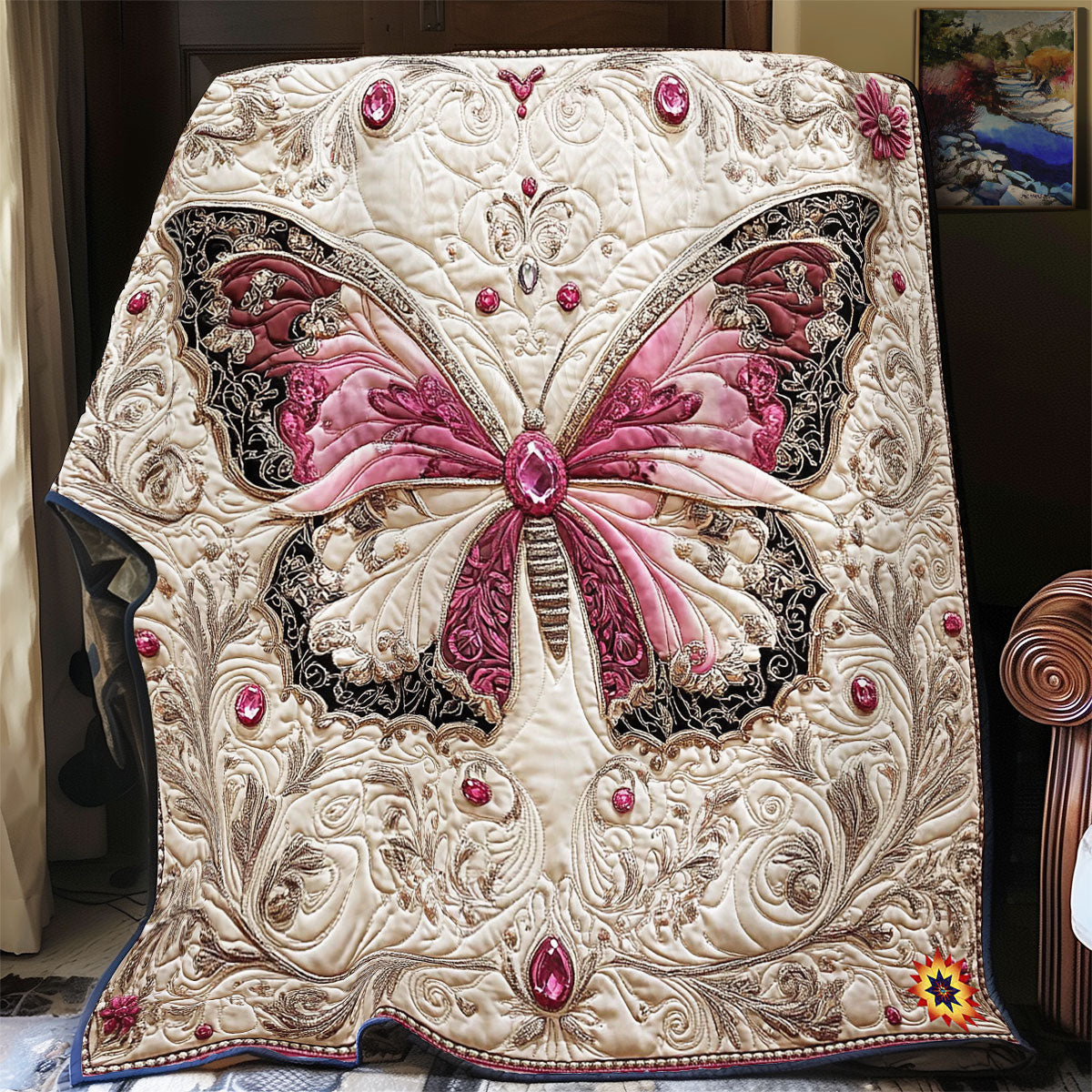 Black Pink Butterfly WY0912001CL Quilt Blanket