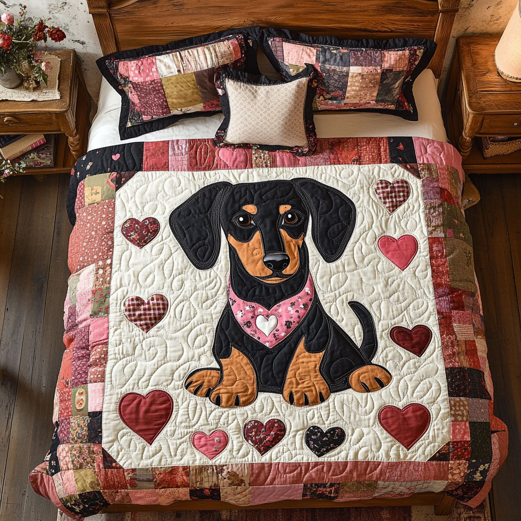 Dachshund And Heart WY0803075CL Quilted Bedding Set