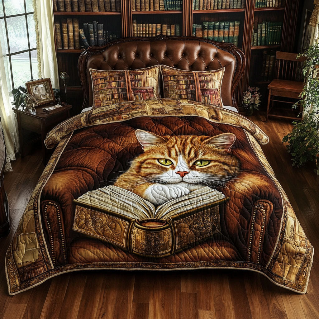 Orange Cat Book WT2702040CL Quilted Bedding Set