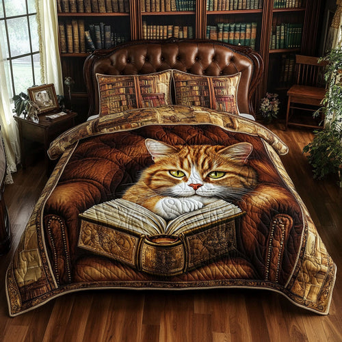 Orange Cat Book WT2702040CL Quilted Bedding Set