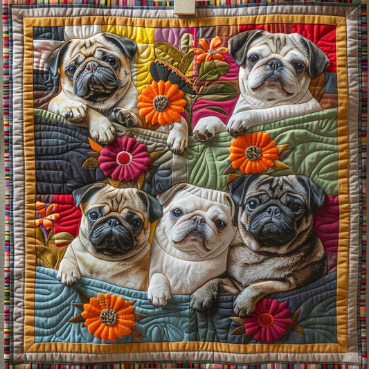 Floral Cute Pug WP1009023CL Quilt Blanket