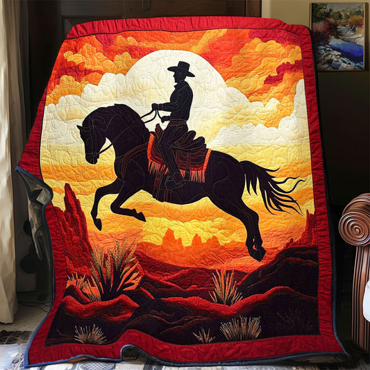 Cowboy In Sunset WY3112005CL Quilt Blanket