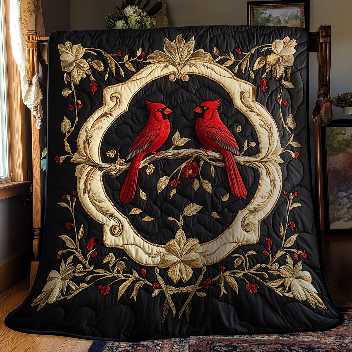 Cardinal In Royal Wreath WY1902067CL Quilt Blanket