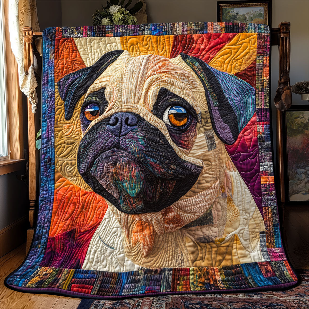 Adorable Pug WX0303058CL Quilt Blanket