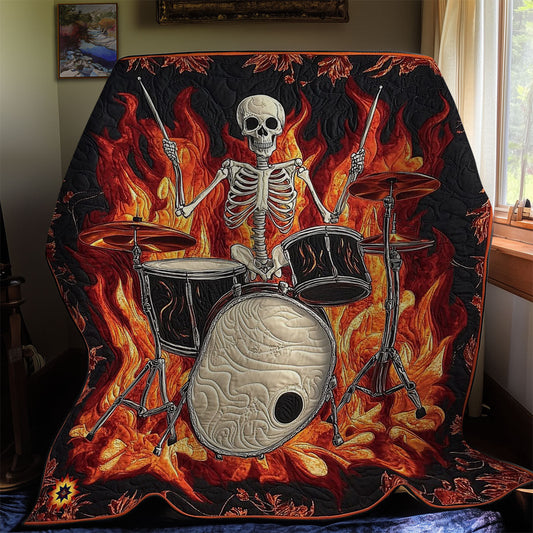 Skeleton Playing Drum WY0412025CL Quilt Blanket
