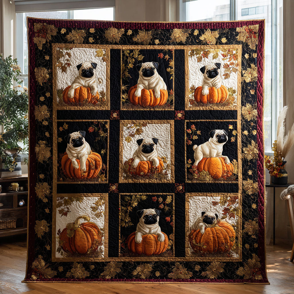 Fall Pumpkin Pug CW2908054CL Quilt Blanket