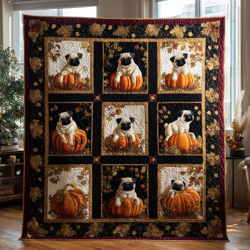 Fall Pumpkin Pug CW2908054CL Quilt Blanket