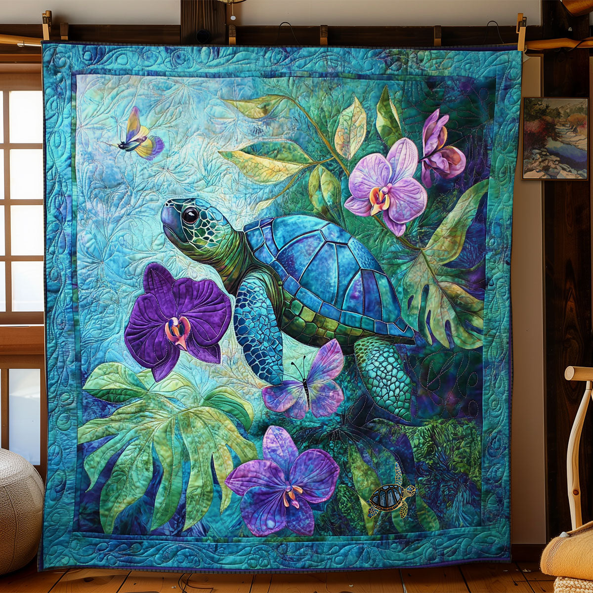 Purple Flower Turtle WY0911028CL Quilt Blanket