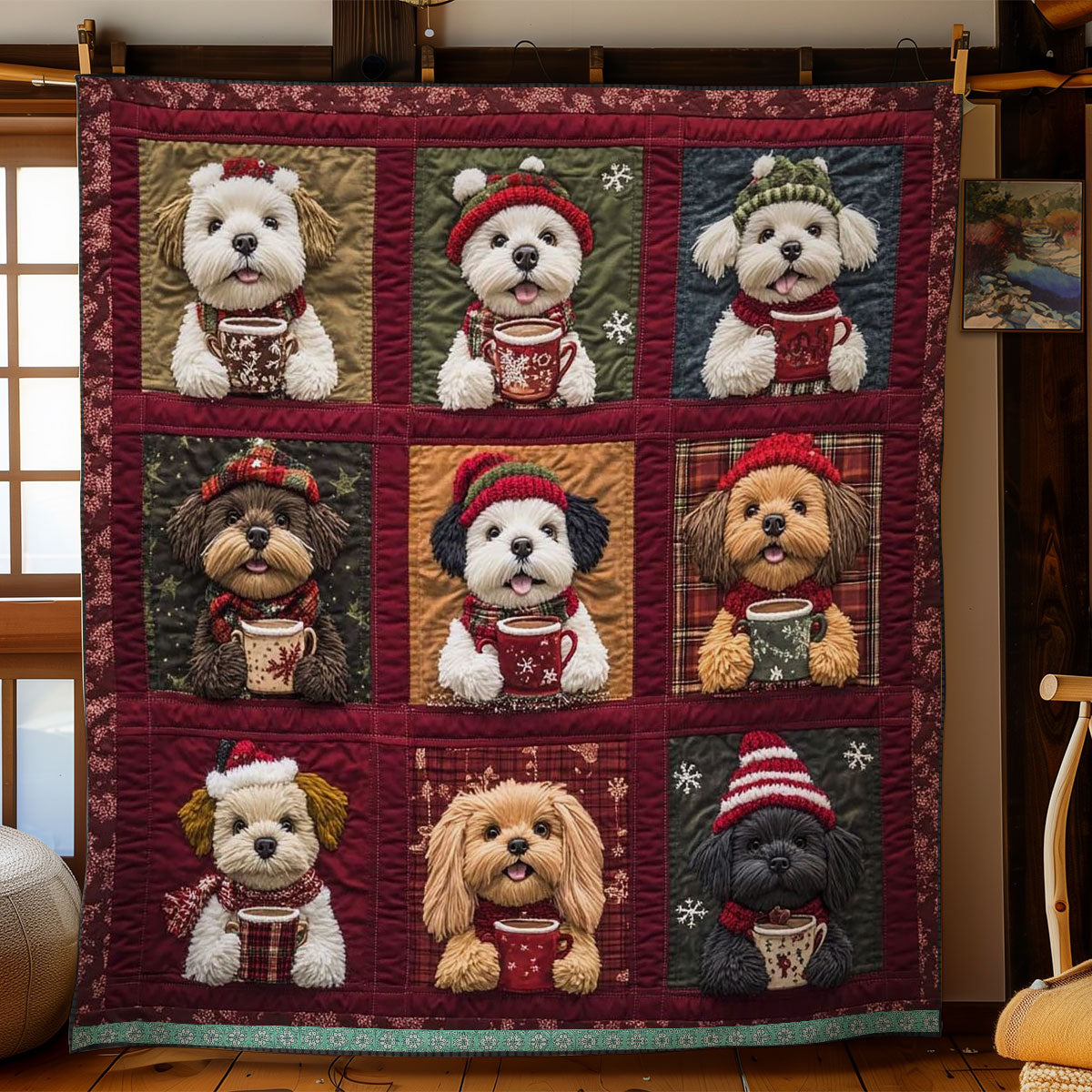 Dog's Cozy Drink Time WN3009016CL Quilt Blanket