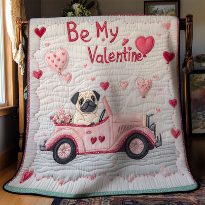 Pug Car Valentine WX1812034CL Quilt Blanket