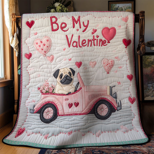 Pug Car Valentine WX1812034CL Quilt Blanket