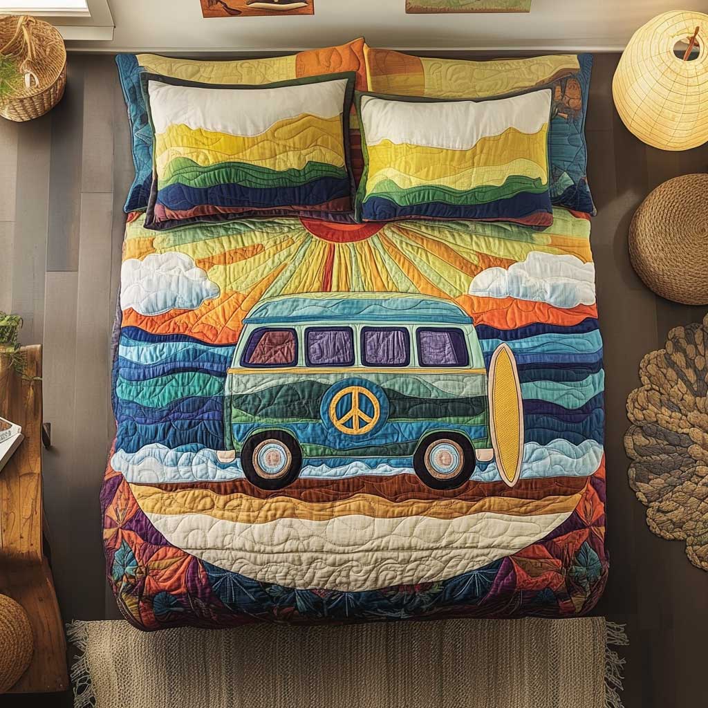 Boho Camping Car Freedom WN1302043CL Quilted Bedding Set