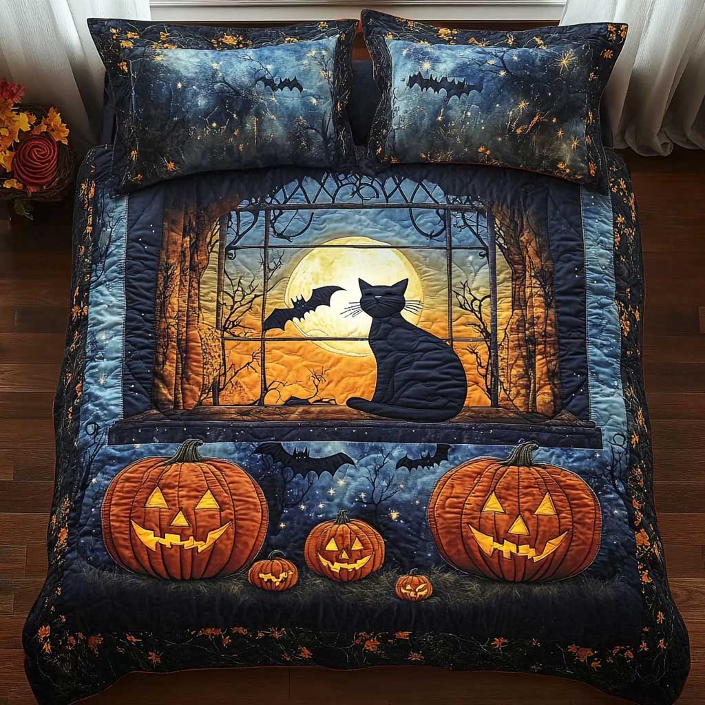 Pumpkin Cat WN1302008CL Quilted Bedding Set