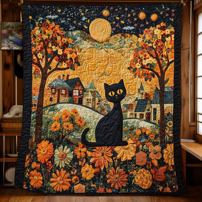 Cat In Autumn Night WY1002026CL Quilt Blanket