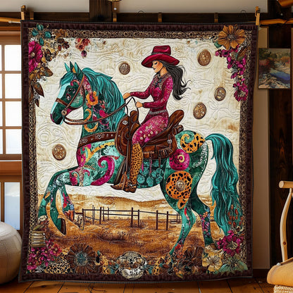 Vibrant Cowboy Riding Horse WY2201086CL Quilt Blanket
