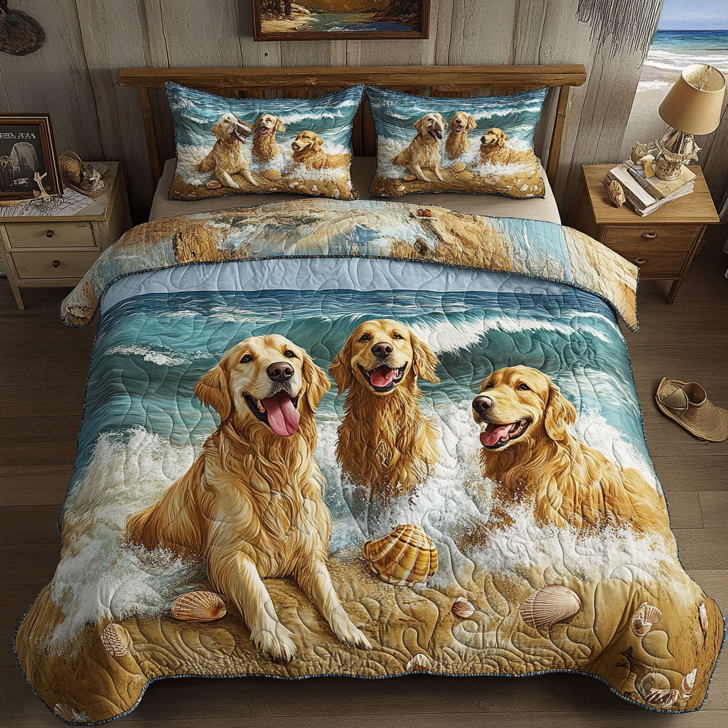 Golden Retrievers Beach WT2101006CL Duvet Cover Set