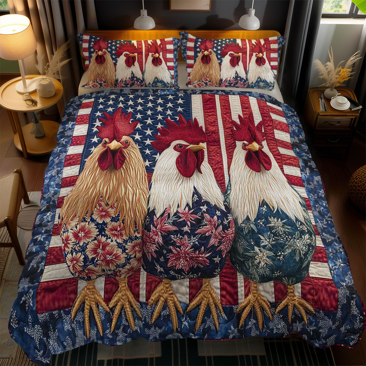 American Rooster Pride WN1002046CL Quilted Bedding Set
