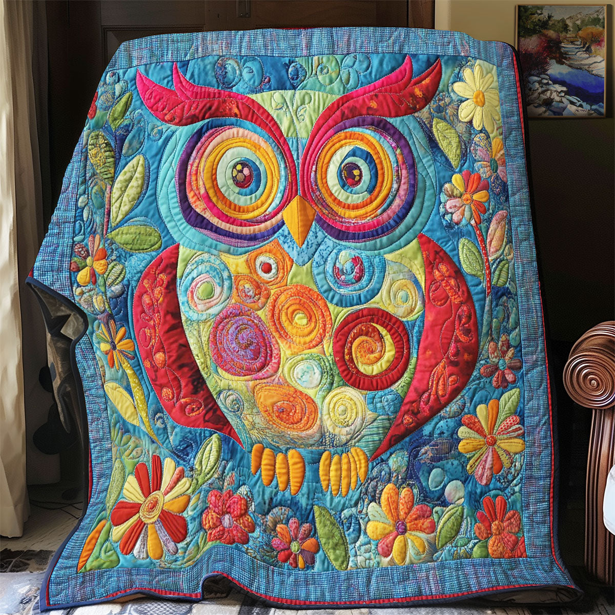 Abstract Flower Owl WY1002001CL Quilt Blanket