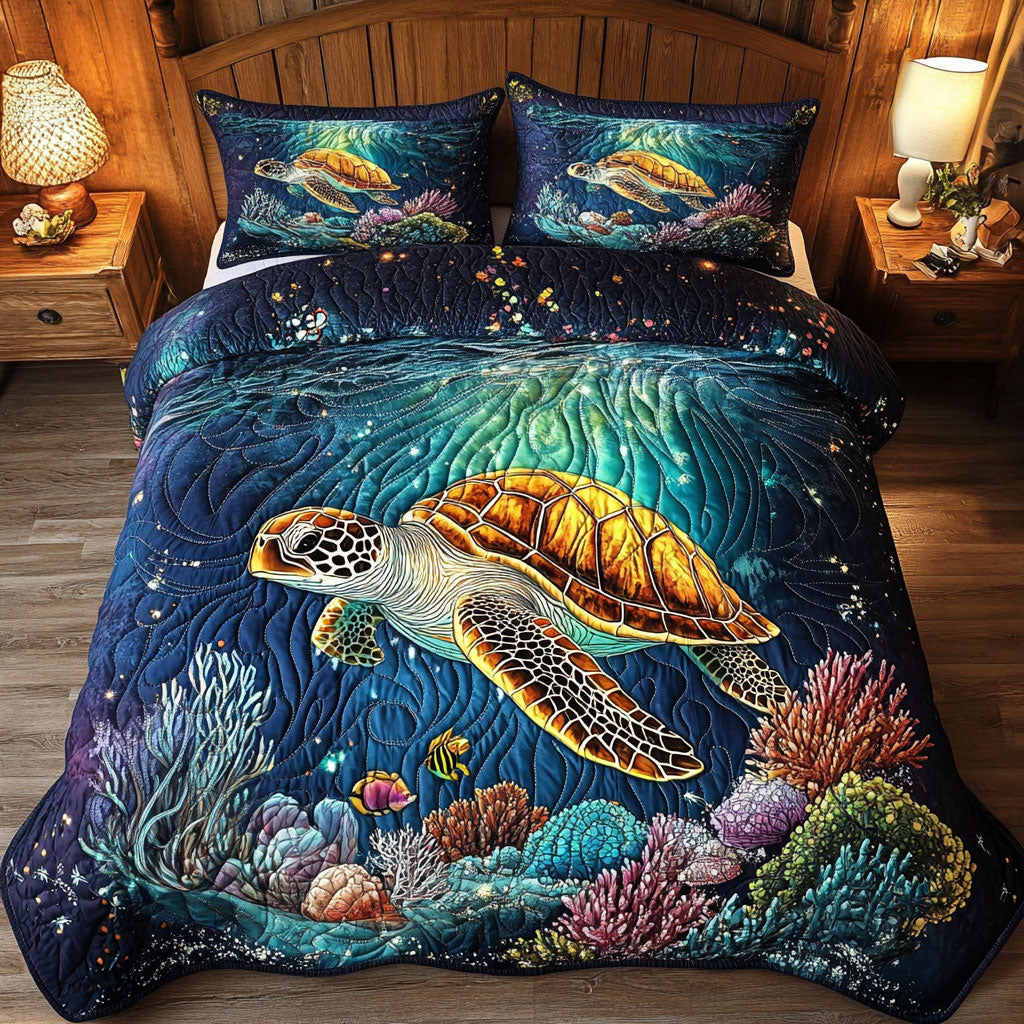 Sea Turtle Coral WT1901010CL Quilted Bedding Set