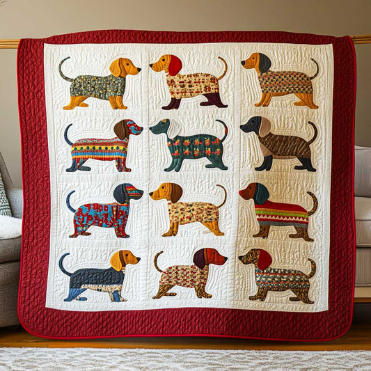 Dachshund Winter Patchwork WP1809047CL Quilt Blanket