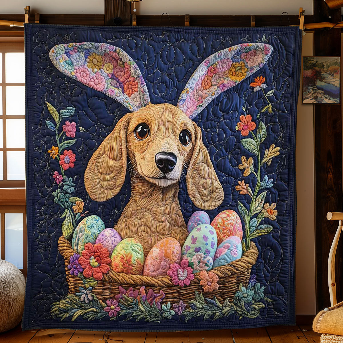 Dachshund Easter Basket WN1501004CL Quilt Blanket