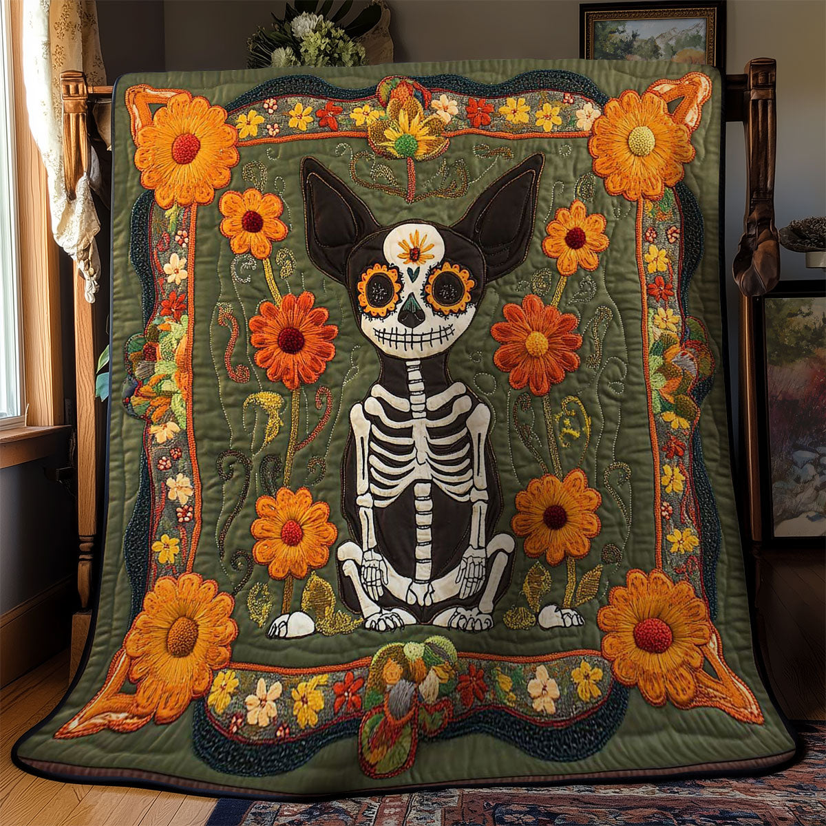 Floral Chihuahua Festival WN2201020CL Quilt Blanket
