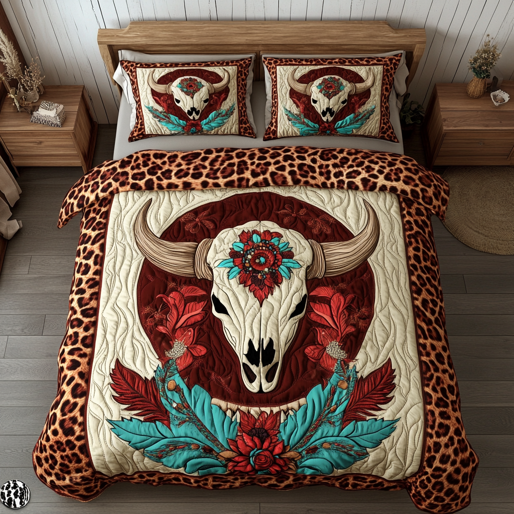 Leopard Bull Skull XR1302004CL Quilted Bedding Set